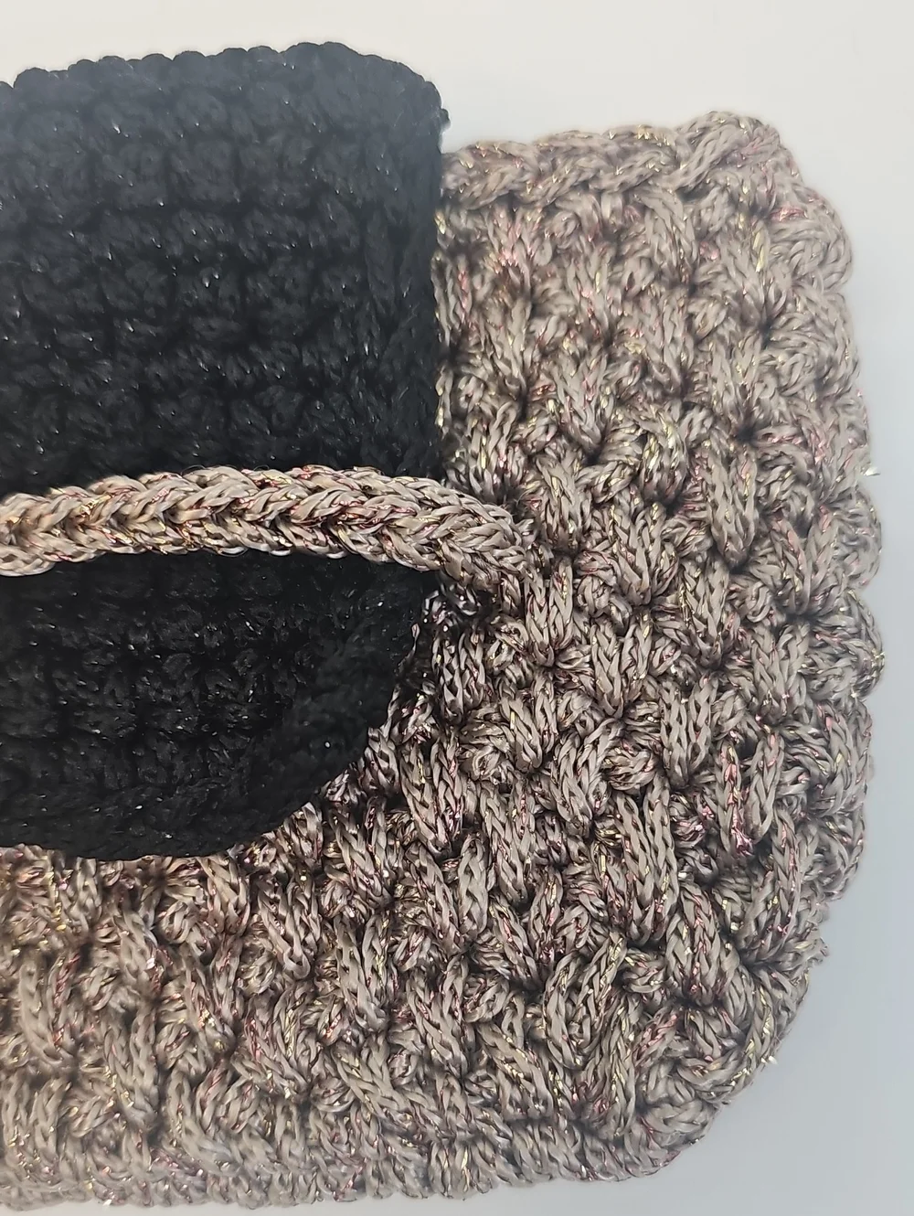 Hand Knit Mini Clutch Purse Gold & Copper Metallic w Brown Flap